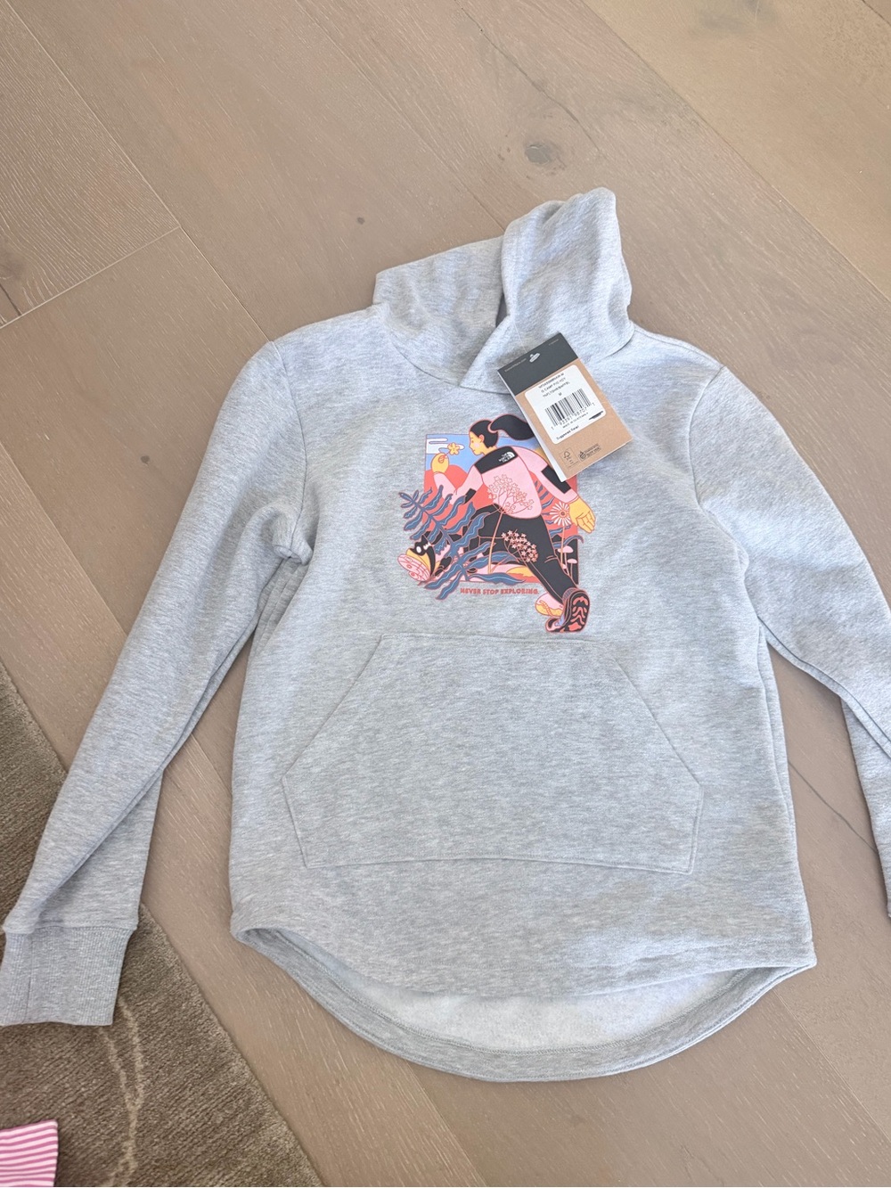 The North Face Girlβs Light Gray Crewneck Sweatshirt with Graphic